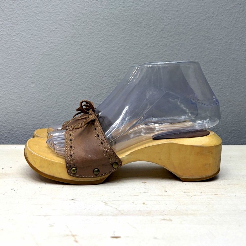 Bakers Womens Brown/Tan Leather Lace-Up Cut-Out Slide Sandals Size 5